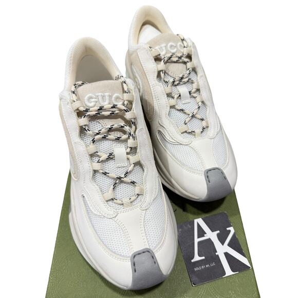 Gucci Womens White Run Sneaker Beige Suede 39 9 Chunky Trending - Picture 7 of 10